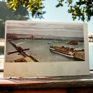 Vintage Aerial View Harbor Terminal at Superior Wisconsin Ships Postcard